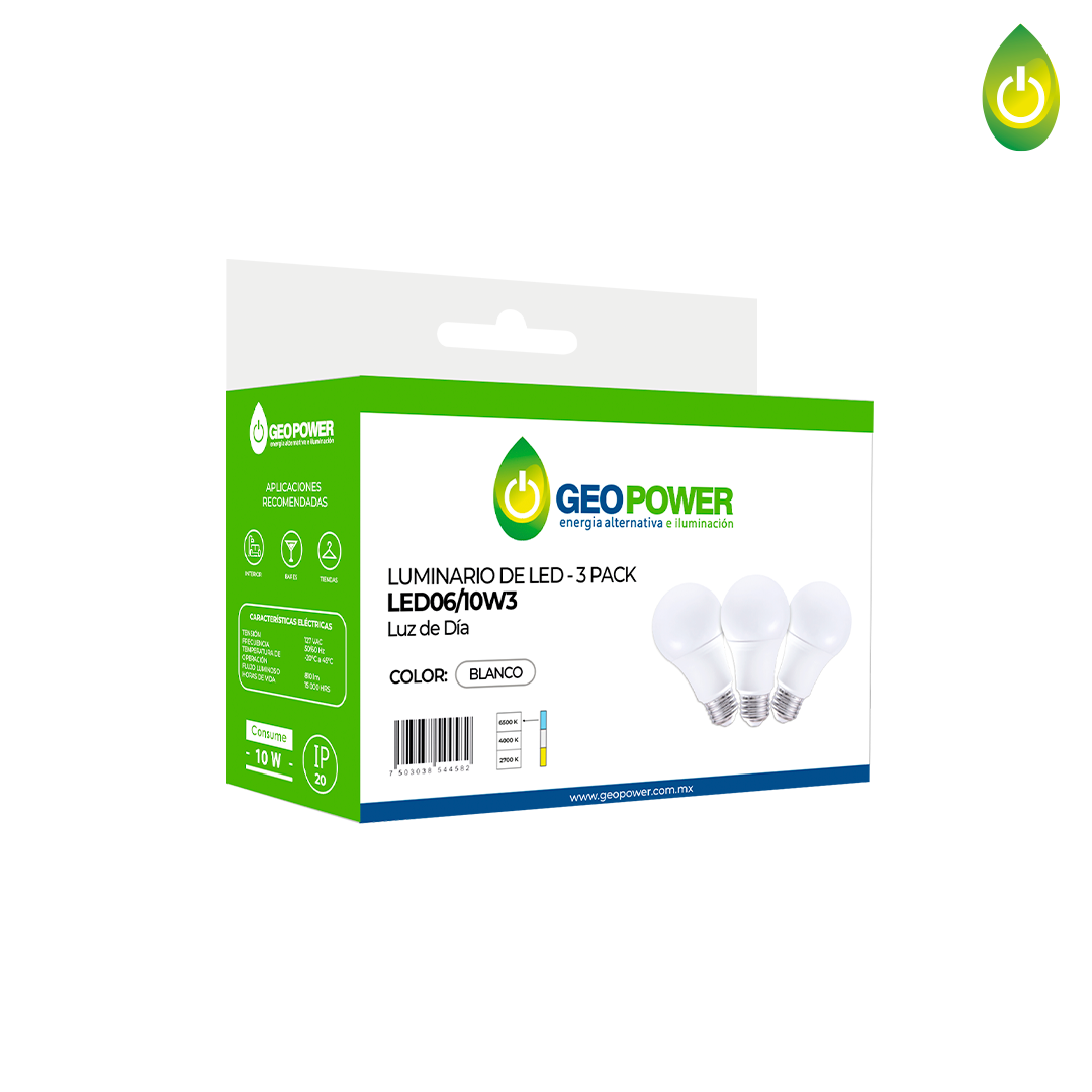 FOCO LED BULBO 10W PACK 3 PIEZAS - A19 E26