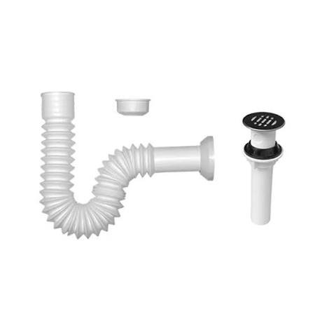 KIT DE INSTALACION DE EXTENSION CORRUGADA CORTA FLEXIBLE PJ-B001 BLANCA PARA LAVABO INCLUYE CONTRA