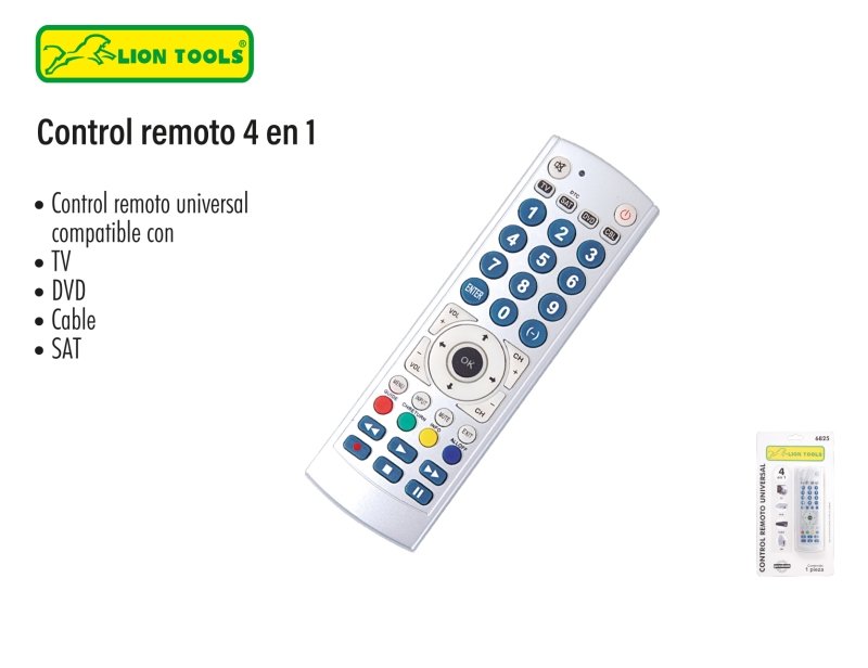 CONTROL REMOTO 4 EN 1 (UTILIZA PILAS "AAA" NO INCLUYE)