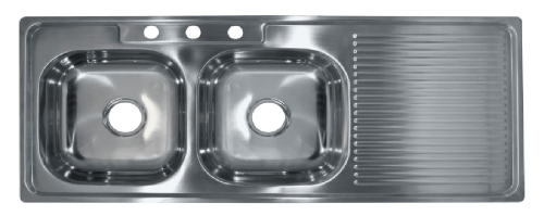 TARJA DE EMPOTRAR DOBLE CON ESCURRIDERO DERECHO 120 X 50 X 15.25, ACERO INOX. SATÍN, GROSOR 0.6 MM.